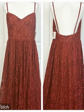 NWT Celebrate DB Studio Cinnamon Lace Empire Waist A-Line Maxi Dress 12